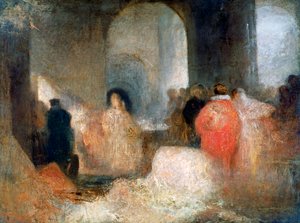 Middag i ett stort rum med figurer i kostym, c1830-1835 av Joseph Mallord William Turner
