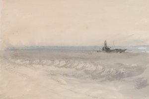 Grey Sea, Boat Running Ashore, ca 1845-50 (akvarell på papper) av Joseph Mallord William Turner