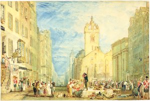 High Street, Edinburgh, ca 1818 (akvarell, penna, bläck, grafit och skrapa på vävt papper) av Joseph Mallord William Turner