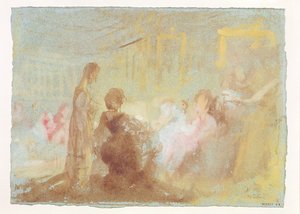 Interiör på Petworth House med människor i samtal, 1830 (gouache) av Joseph Mallord William Turner