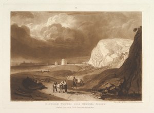 Martello Towers nära Bexhill, Sussex Liber Studiorum, del VII, skylt 34, juni 1811. av Joseph Mallord William Turner