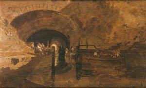 Män och pråmar vid tunnelingången av Joseph Mallord William Turner