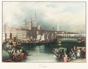 Rouen (Frankrike). Litografi (33x46,9 cm) av Joseph Mallord William Turner (1775-1851) av Joseph Mallord William Turner