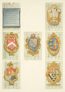 Vapensköldar på stenpredikstolen i Bristol Cathedral (akvarell på papper) av Joseph Manning