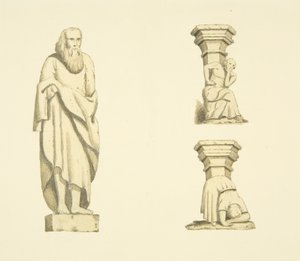 Figur och två takstolar i nischer av Tower of St Mary Redcliffe (akvarell på papper) av Joseph Manning