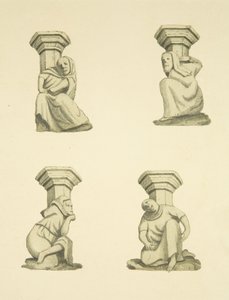 Fyra takstolar på tornet (ursprungligen bärande statyer) av St Mary Redcliffe (akvarell på papper) av Joseph Manning