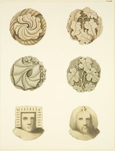 Ljumskestenar (bossar) i taket i Redcliffe Church (akvarell på papper) av Joseph Manning