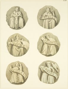 Ljumskestenar (bossar) i taket i Redcliffe Church (akvarell på papper) av Joseph Manning