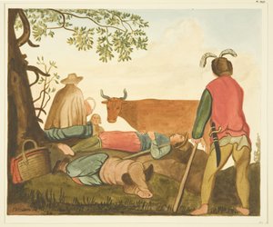Guy, Earl of Warwick, and the Dun Cow, kopior från original oljemålning (akvarell på papper) av Joseph Manning