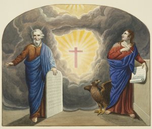 Målat fönster över Christ Church altare, som visar Moses och Johannes evangelisten (akvarell på papper)