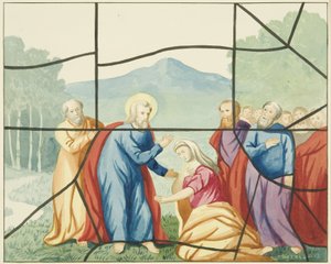 Målat glas i Markuskyrkan - Kristus och Maria Magdalena (akvarell på papper) av Joseph Manning