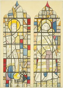 Målat glas i södra fönstrets södra tvärskepp av St Mary Redcliffe (akvarell på papper) av Joseph Manning