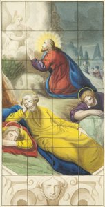 Målat glasfönster i östra änden av norra gången i Bristol Cathedral som visar Kristus i trädgården i en ångest (akvarell på papper) av Joseph Manning