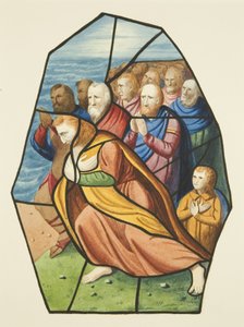 Fönster i målat glas, troligen visar lärjungarna vid Genesarets sjö, St Mikaels (akvarell på papper) av Joseph Manning