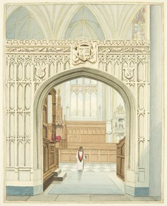 Kören från södra gången i Bristol Cathedral (akvarell på papper) av Joseph Manning
