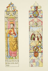 Två målat glasfönster som bildar altarfönstret i St. Markus, ett av St. Thomas (akvarell på papper) av Joseph Manning