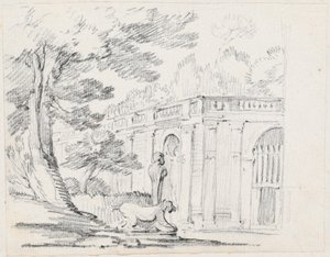 Loggia och staty i en italiensk trädgård av Joseph Marie Vien