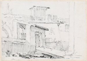 Romerska byggnader med ett öppet skjul av Joseph Marie Vien