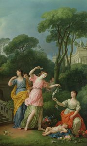 Unga grekiska flickor som pryder en sovande amor med blommor, 1773