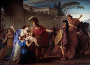 Hector och Andromaque farväl. Hector lämnar sin fru och son Astyanax på väg för det trojanska kriget. Målning av Joseph Marie Vien (1716-1809) 1786 sön. 3,29 X 4,25 m