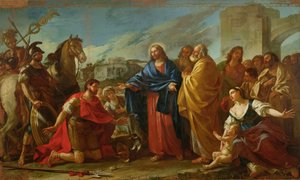 Centurion som knäböjer vid Kristi fötter eller Jesus helar en officers son, 1752