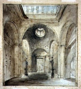 Förrummet till Sir Francis Chantreys skulpturgalleri på Belgrave Place 30, designat av Sir John Soane (1753-1837) (akvarell och blyertspenna på papper)