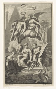 Hercules krönt av Victoria Voyage de C. le brun (titel på objekt) Titelsida för: Cornelis de Bruyn, Voyage au Levant, 1700 av Joseph Mulder