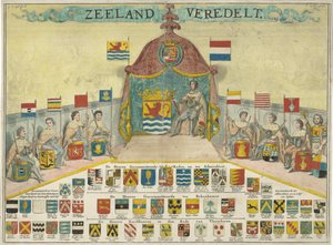 Vapen och namn på de engagerade råden i Zeeland och städerna i Zeeland Zeeland raser (titel på objekt) av Joseph Mulder