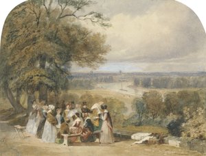 A Picnic on Richmond Hill (wc med kropsfarve og tyggegummi på papir) sved