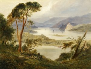 Oberwesel med Schönburg slott, vid Rhen, 1840