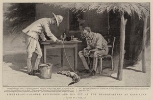 Överstelöjtnant Kitchener och hans husdjur vid högkvarteret i Kassingar