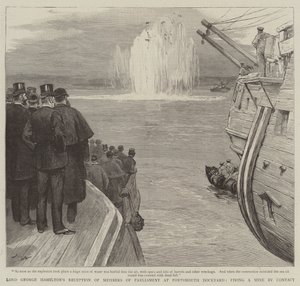 Lord George Hamiltons mottagning av parlamentsledamöter vid Portsmouth Dockyard, avfyrar en gruva genom kontakt