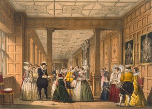 The Gallery at Hatfield House, Hertfordshire, från "Architecture of the Middle Ages", publicerad 1838 av Joseph Nash