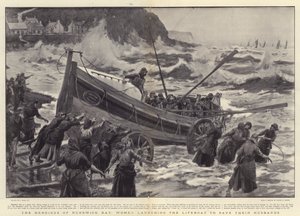 Hjältinnorna i Runswick Bay, kvinnor som sjösätter livbåten för att rädda sina män