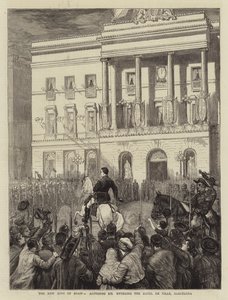 Den nye kungen av Spanien, Alfonso XII, går in på Hotel de Ville, Barcelona