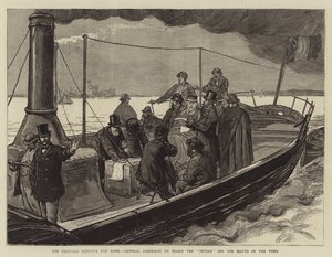 Den föreslagna hamnen för Rom, general Garibaldi ombord på Tevere utanför Tiberns mynning