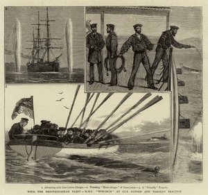 Med Medelhavsflottan, H M S Monarch vid Gun Cotton och Torpedo-övning