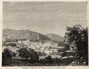 Utsikt över Betlehem, teckning av Joseph Navlet (1821-1889), för att illustrera herr Bidas resa till Palestina 1856. Gravyr i "" Le tour du monde, nouveau journal des voyages"" Paris