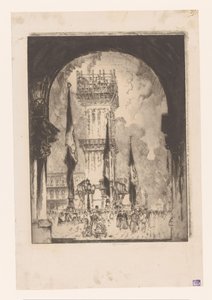Campanile av Venedig i byggnadsställningar Återuppbyggnad av Campanile, nr. i av Joseph Pennell (signed by artist)
