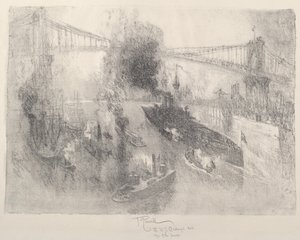 Slagskeppet kommer hem, 1917. av Joseph Pennell