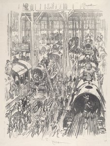 Bygga motorer för de allierade, 1917. av Joseph Pennell