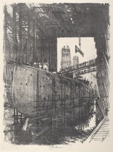 Bygger slagskeppet, 1917. av Joseph Pennell
