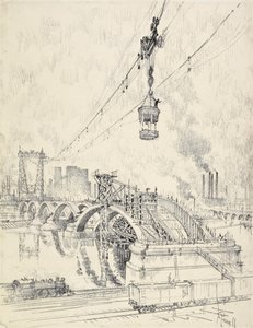 Bygger bron, Minneapolis, 1915 av Joseph Pennell