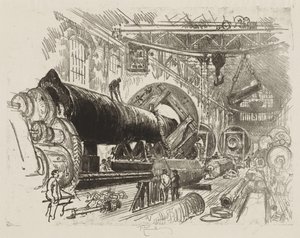 Engelska krigsarbete: Cutting and Turning a Big Gun av Joseph Pennell