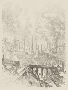 Engelska krigsarbetet: Munitions City, nr 1 av Joseph Pennell