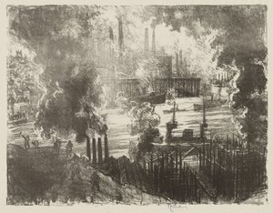 Engelska krigsarbetet: Munitions River av Joseph Pennell