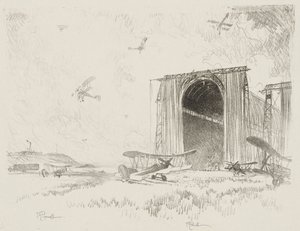 Engelska krigsarbetet: The Balloon-Shed av Joseph Pennell