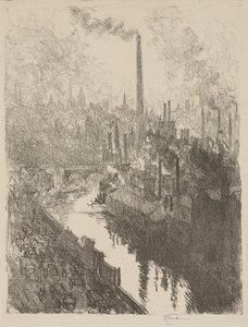 Engelska krigsarbetet: The Great Chimney, The Motor Park av Joseph Pennell