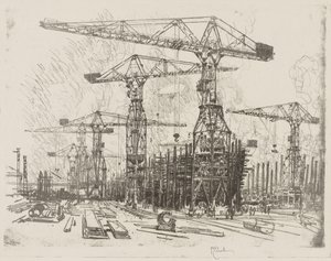 Engelska krigsarbetet: The Old Shipyard av Joseph Pennell