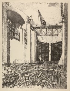 Att lägga golvet i Pedro Miguel Lock av Joseph Pennell